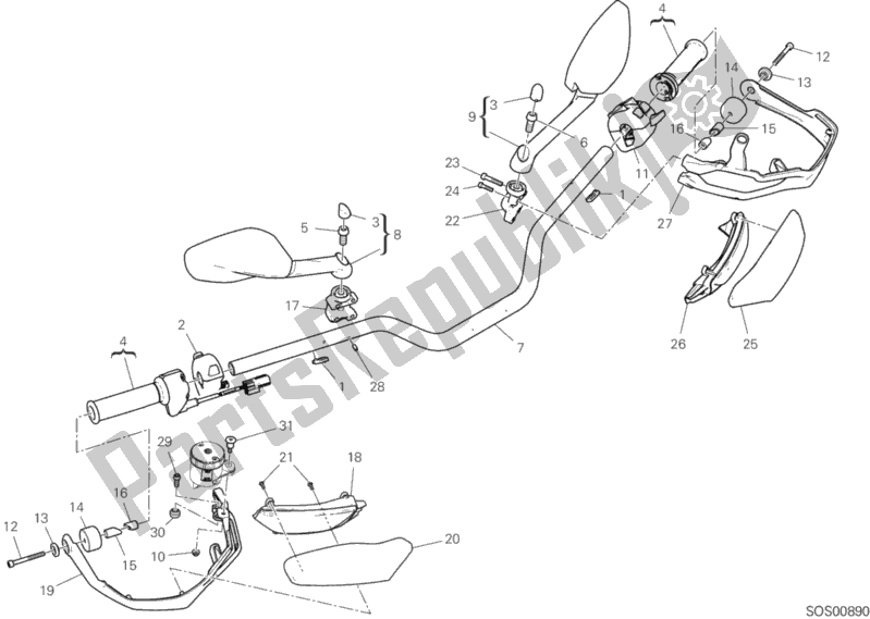 Toutes les pièces pour le Guidon du Ducati Multistrada 1260 S D-air 2019